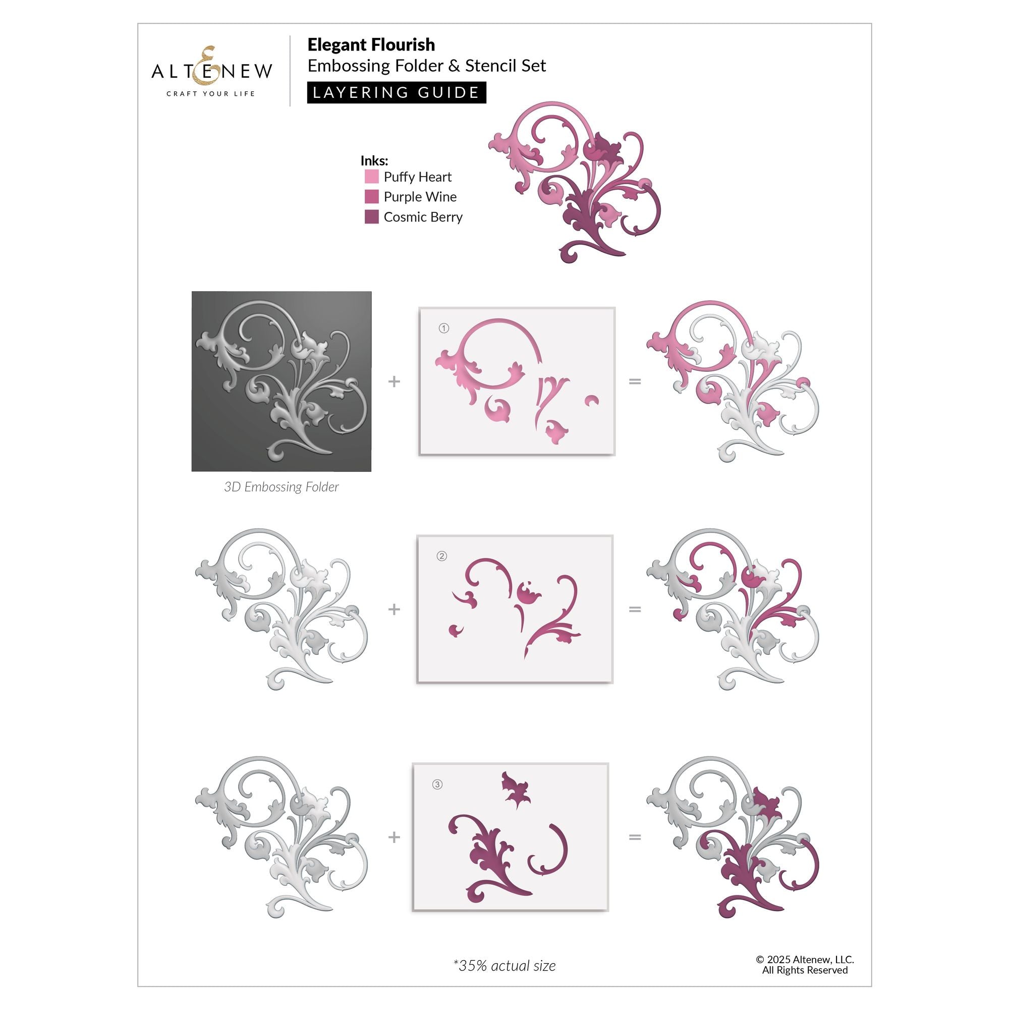 Altenew Elegant Flourish 3D Embossing Folder and Coloring Stencil Set layering guide