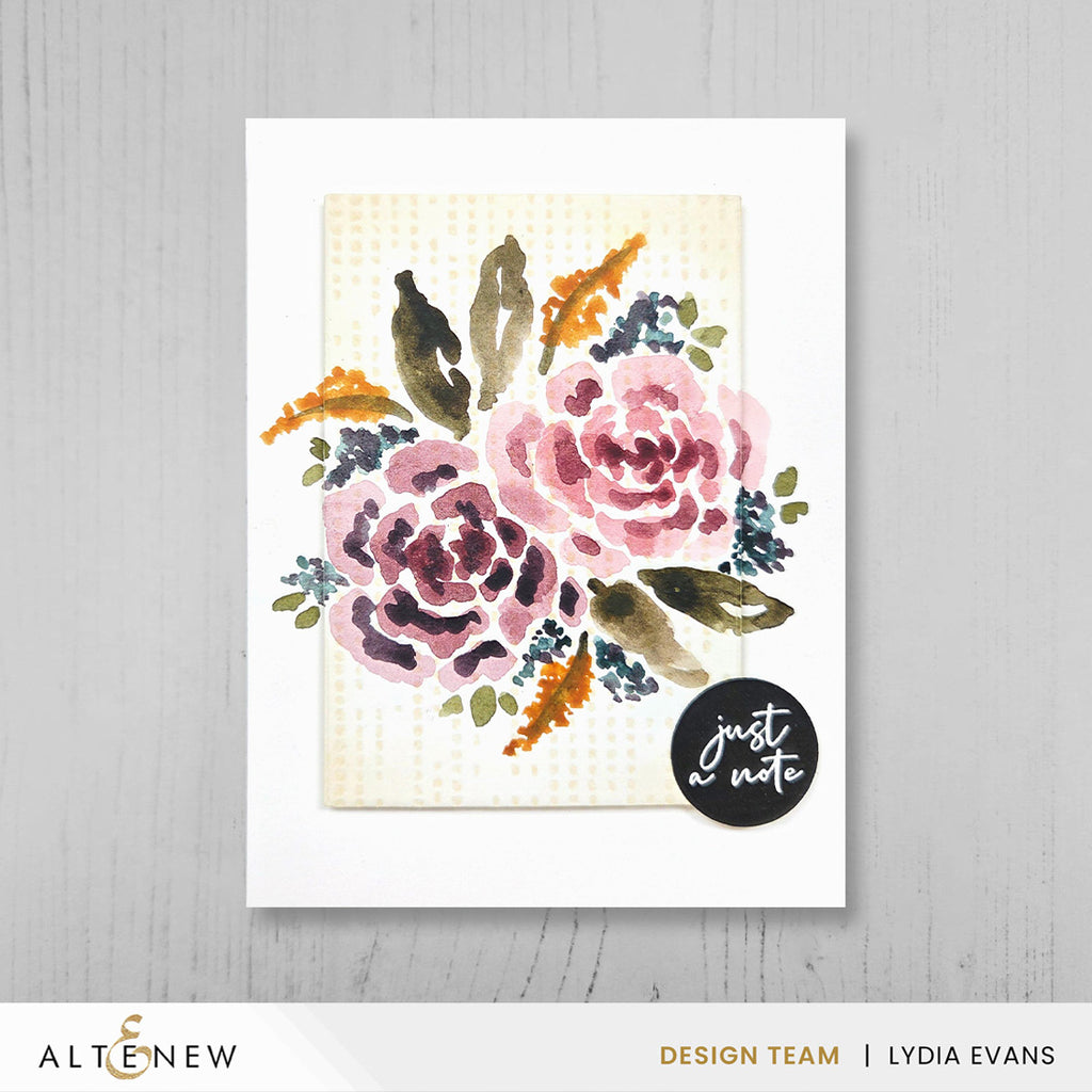 Altenew Essential Textures Canvas Impressions Press Plate alt11502 just a note water color flowers card