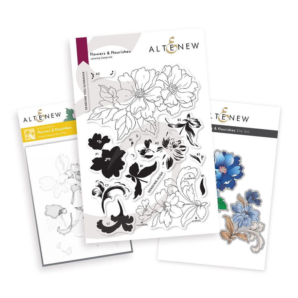 Altenew Flowers and Flourishes Clear Stamp Die and Stencil Set