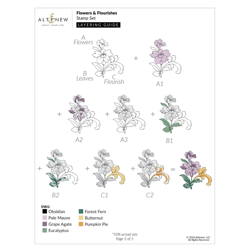 Altenew Flowers and Flourishes Clear Stamps alt11280 layering guide