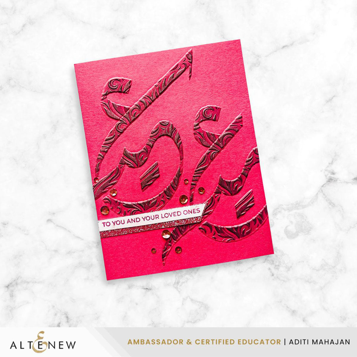 Altenew Happy Eid Arabic Calligraphy Embossing Folder and Stencil Set red
