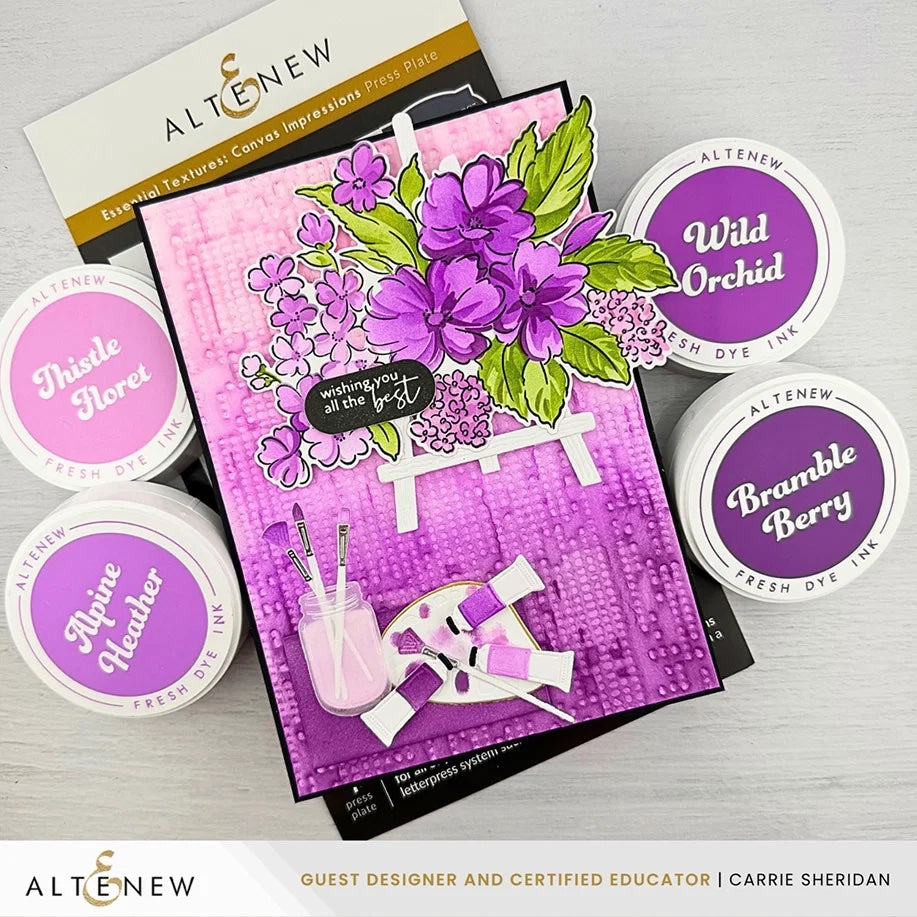Altenew Highland Flora Fresh Dye Ink Pad Set purple flowers easel card
