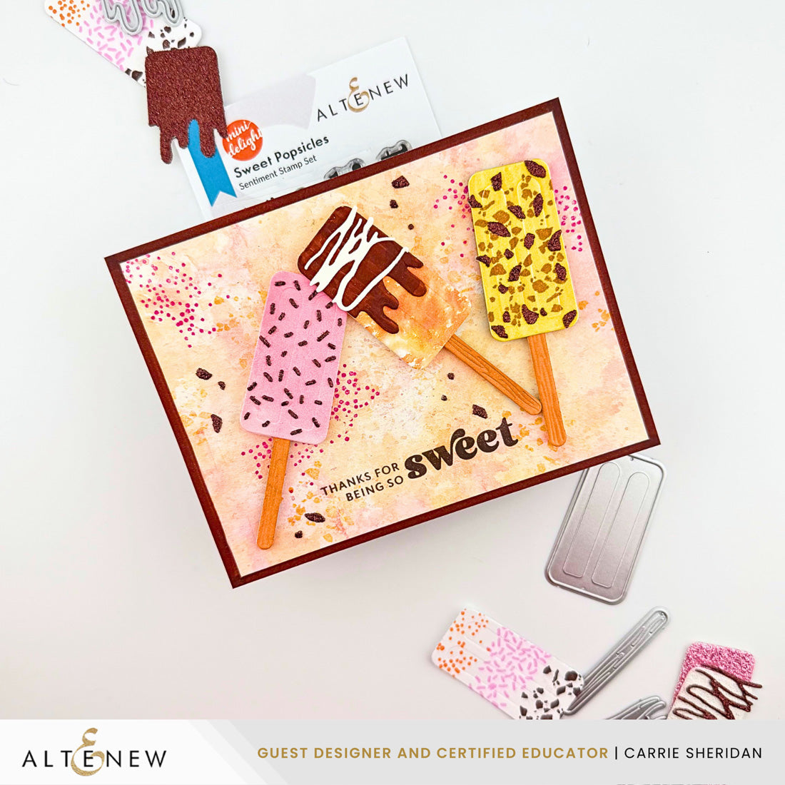 Altenew Mini Delight Sweet Popsicles Clear Stamp and Die Set alt11510bn thanks for being sweet card