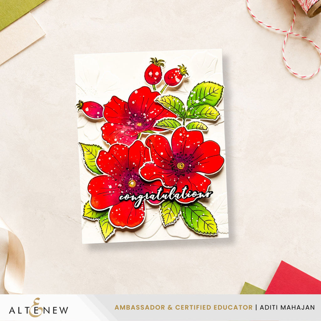 Altenew One-Go Briar Blossoms 3D Embossing Folder alt10604 red flowers card