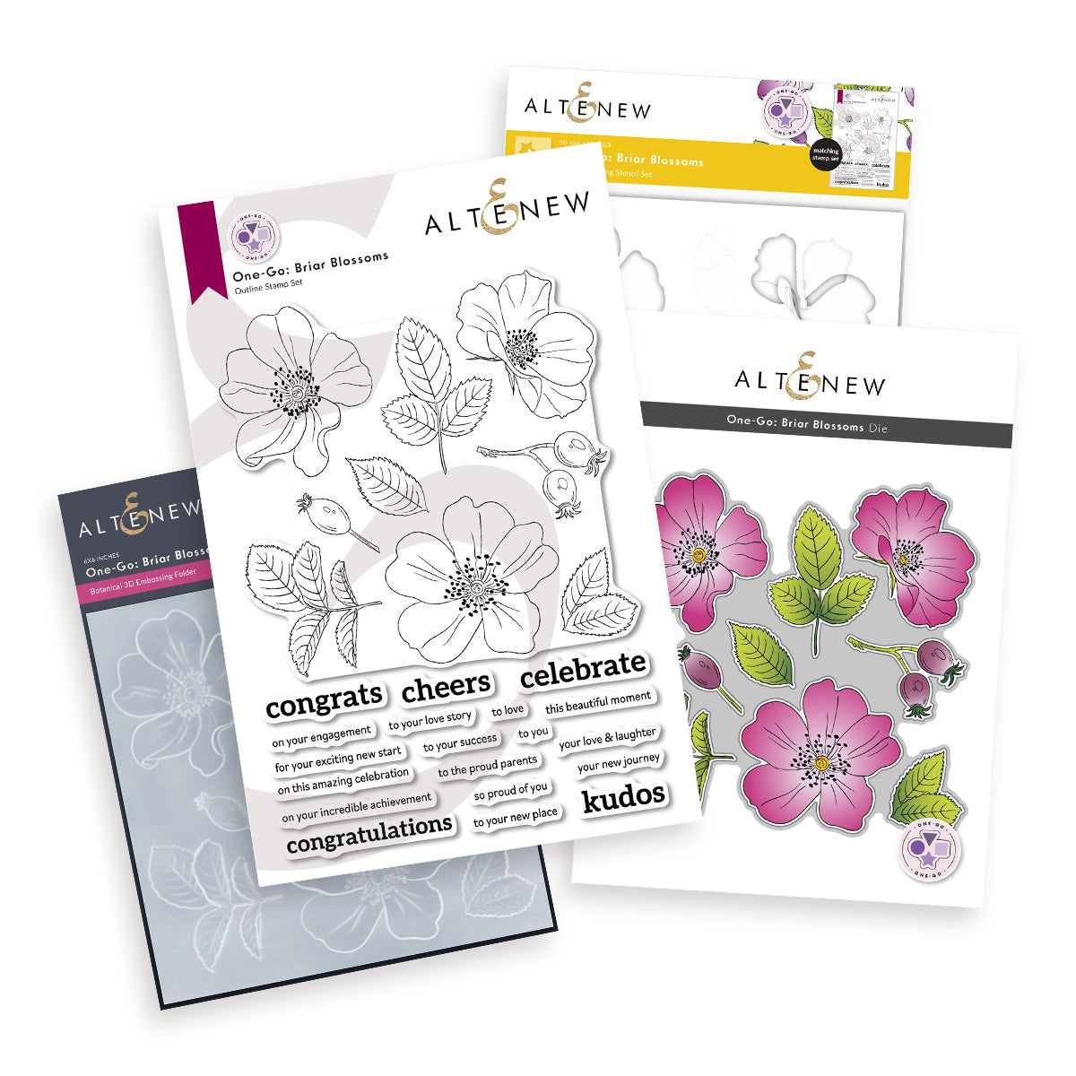 Altenew One-Go Briar Blossoms Clear Stamp, Die, Embossing Folder and Stencil Set