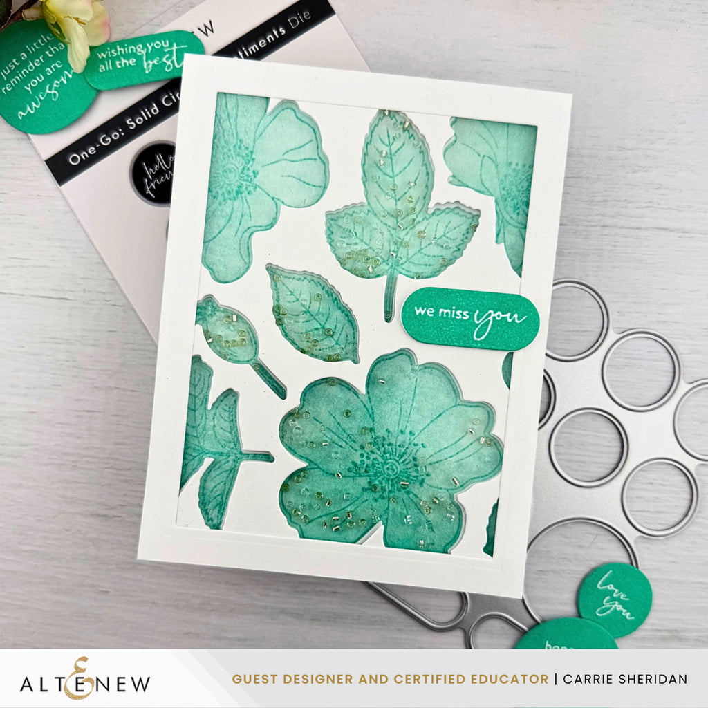 Altenew One-Go Briar Blossoms Die alt10602 we miss you shaker card