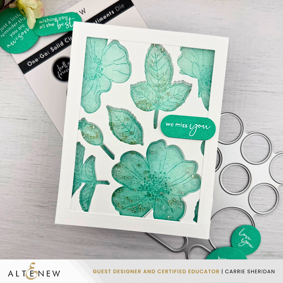 Altenew One-Go Briar Blossoms Die alt10602 we miss you shaker card