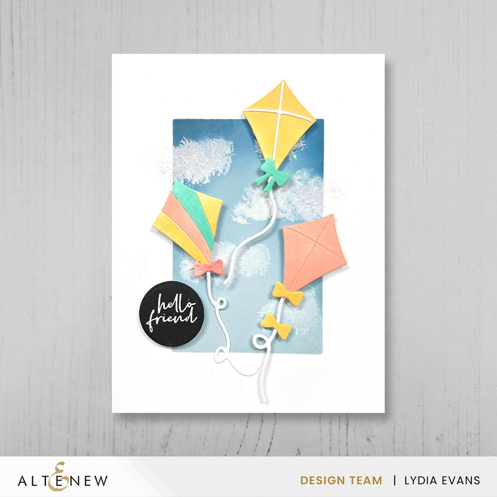 Altenew One-Go Solid Circular Sentiments Press Plate alt11383 hello friend kites card