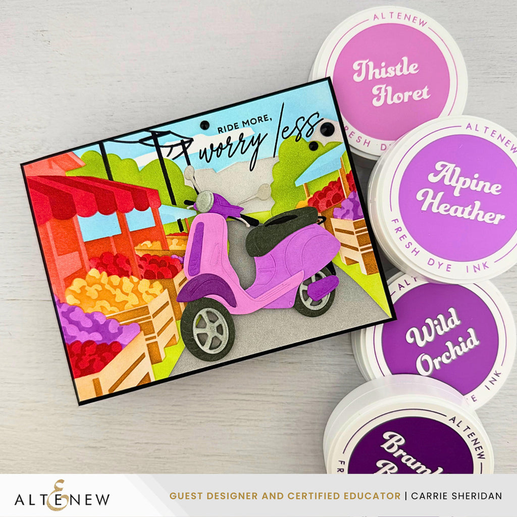 Altenew Rural Farmstand Layering Stencils alt11389 ride more worry less card