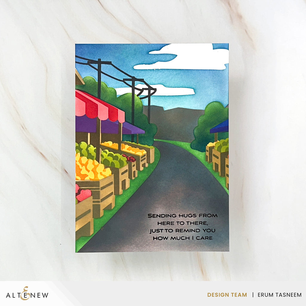 Altenew Rural Farmstand Layering Stencils alt11389 sending hugs card