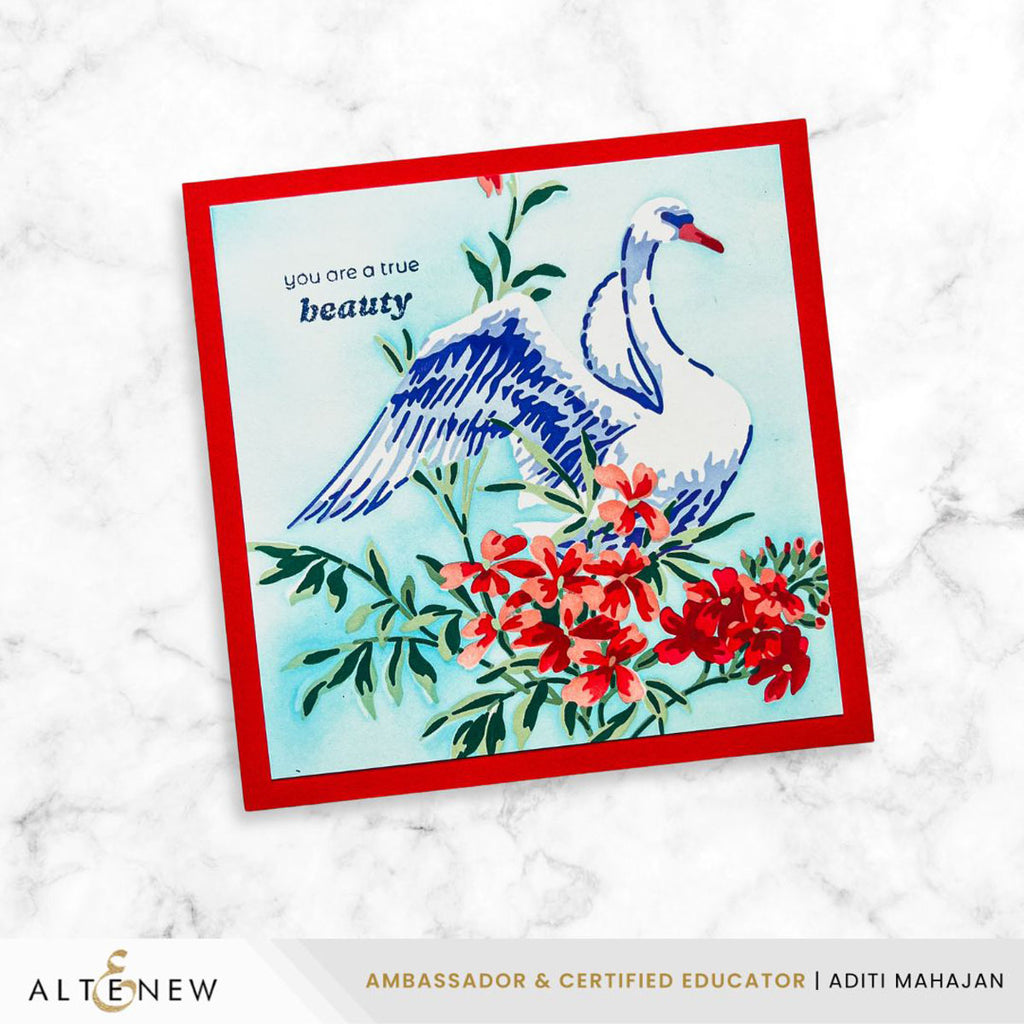 Altenew Stencil Art Swan Serenade Layering Stencils alt11336 red flowers