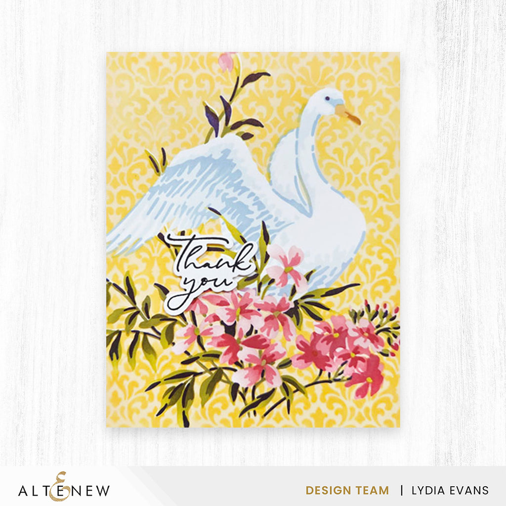 Altenew Stencil Art Swan Serenade Layering Stencils alt11336 yellow background