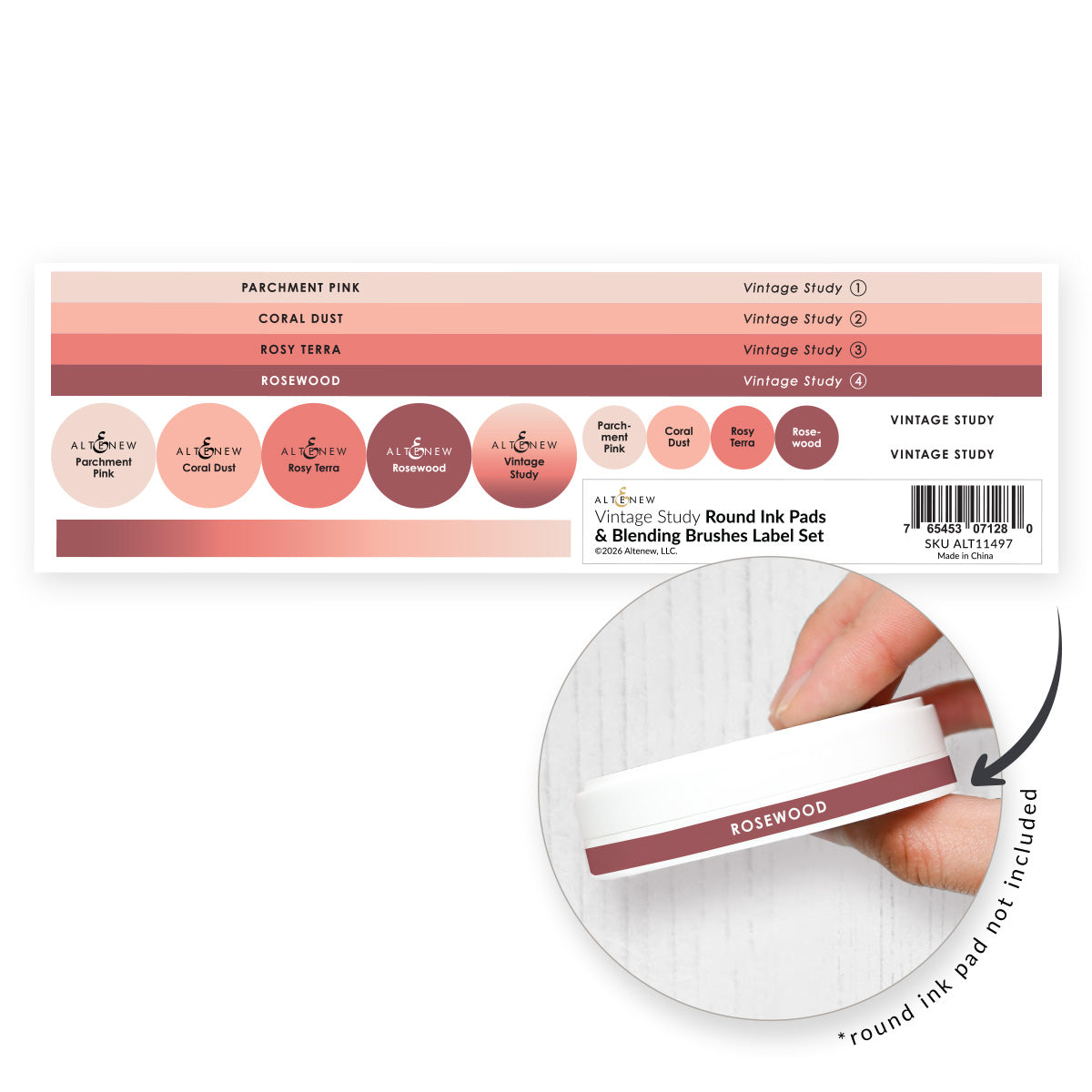 Altenew Vintage Study Round Ink Pads & Blending Brushes Labels alt11497