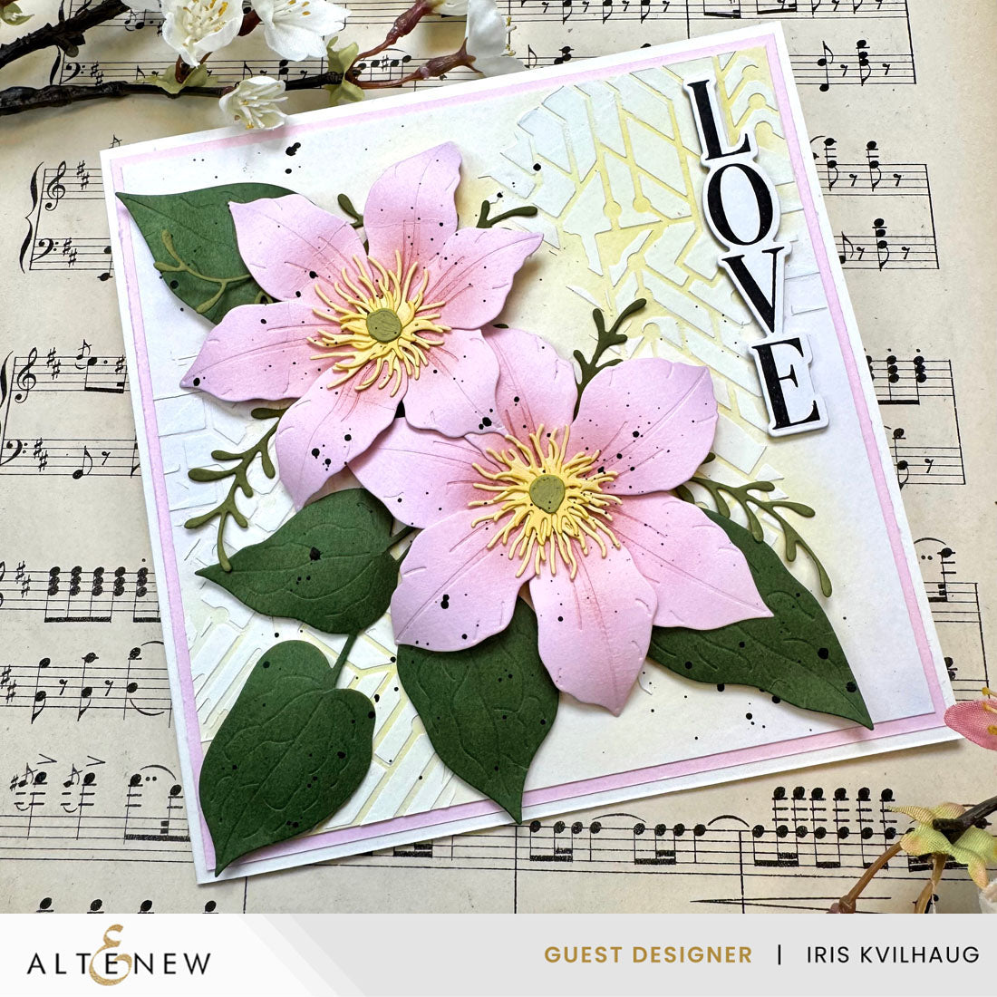 Altenew White Relief Paste alt10666 pink flowers