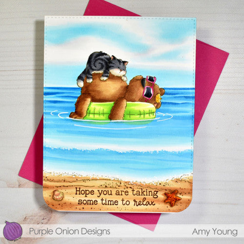 Purple Onion Designs Friendly Warm Wishes Sentiment Set Unmounted Cling Stamp pod9024 bear and kitten card