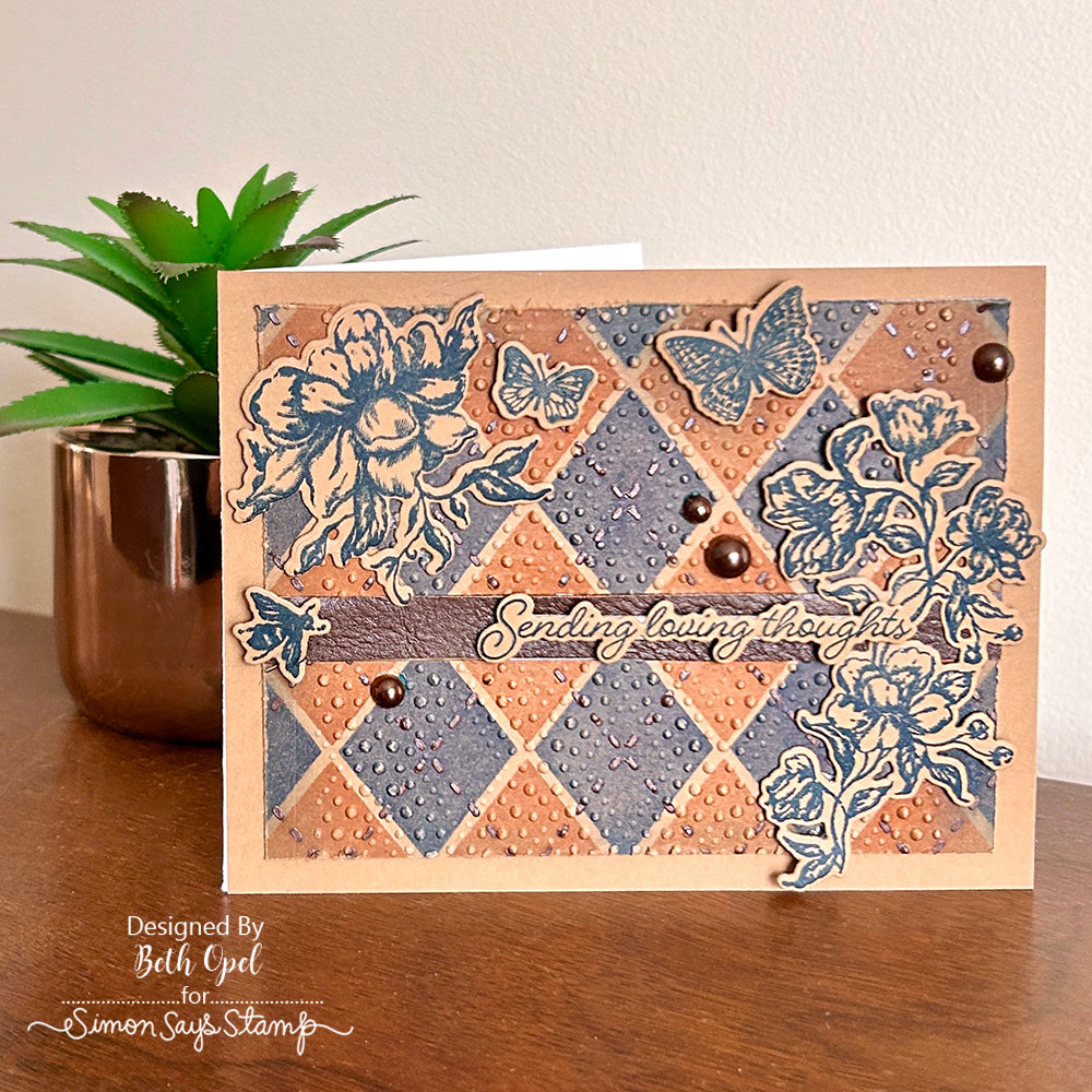 Simon Says Stamp Set of 3 Stencils Argyle Builder 1075st Rain or Shine Sympathy Card