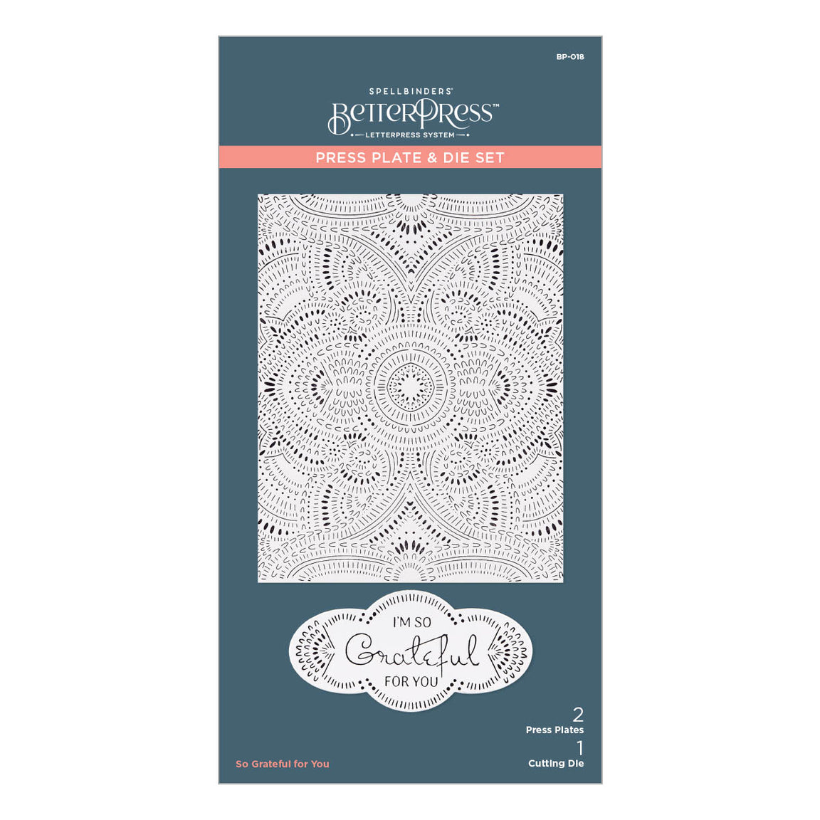 BP-018 Spellbinders So Grateful for You Press Plate and Die Set Mandala