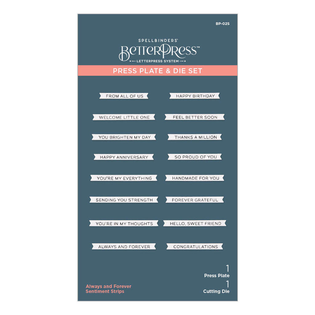 BP-025 Spellbinders Always and Forever Sentiment Strips Press Plate and Die Set Welcome