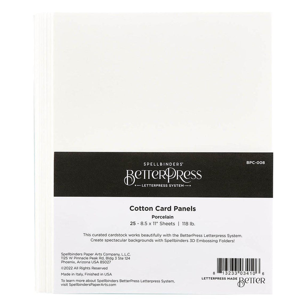 BPC-008 Spellbinders Better Press Cotton 8.5 x 11 inch Sheets Porcelain 25 Pack Porcelain