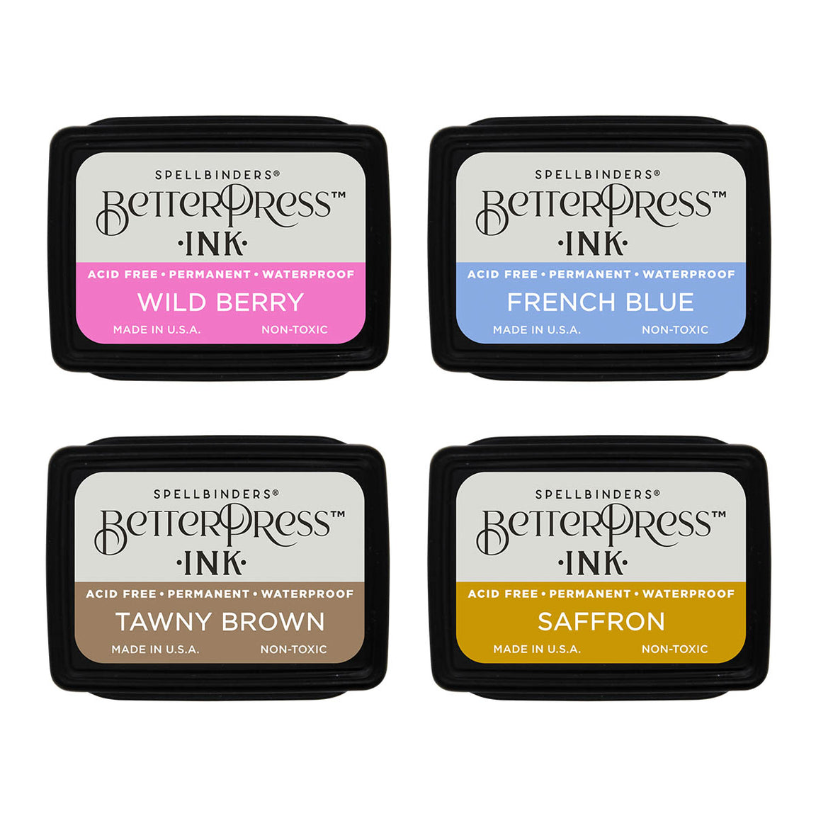 BPI-002 Spellbinders BetterPress Ink Nature Tones Mini 4 Ink Pad Set Nature