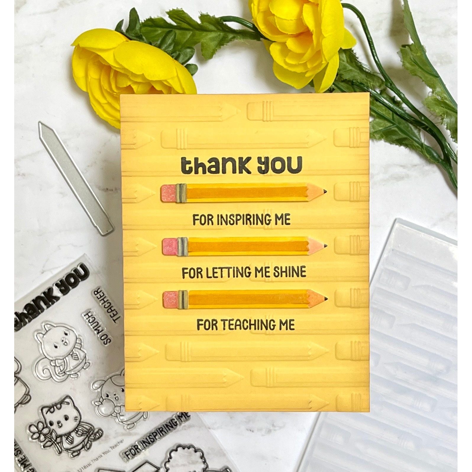 Simon Says Stamp Pencil Embossing Folder and Cutting Die Back to School sfd515 Moments in Time Teacher Card
