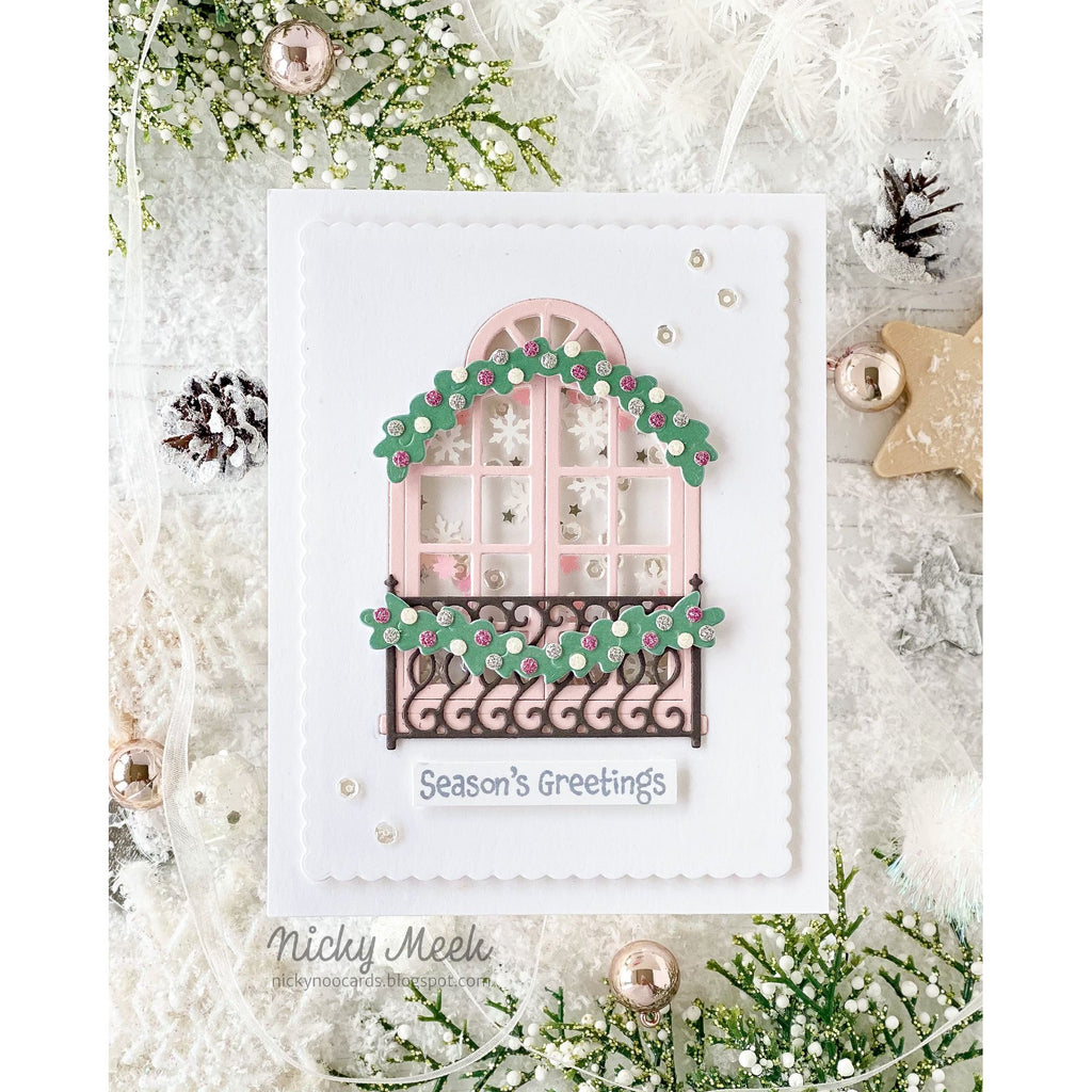 Simon Says Stamp Balcony Windows Wafer Dies 1477sd And Everything Nice Christmas Card