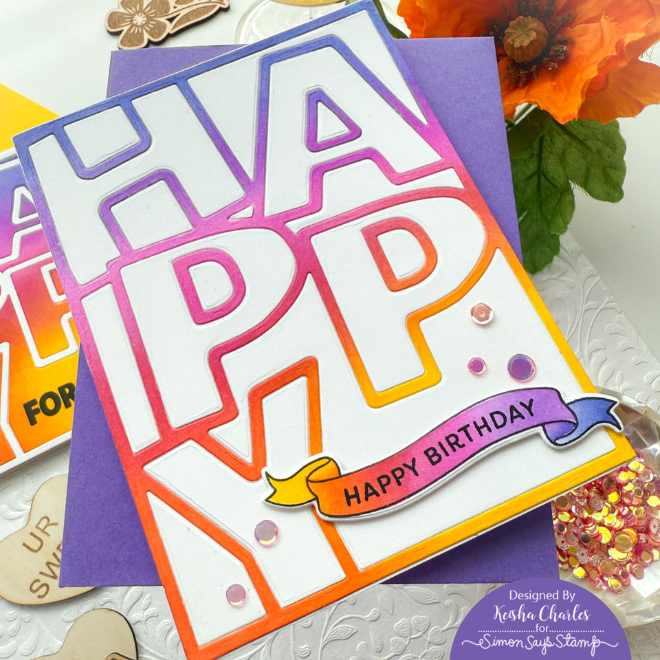 Simon Says Stamp Stencil Banner Greetings 1081stc Moments in Time Birthday Card | color-code:ALT05