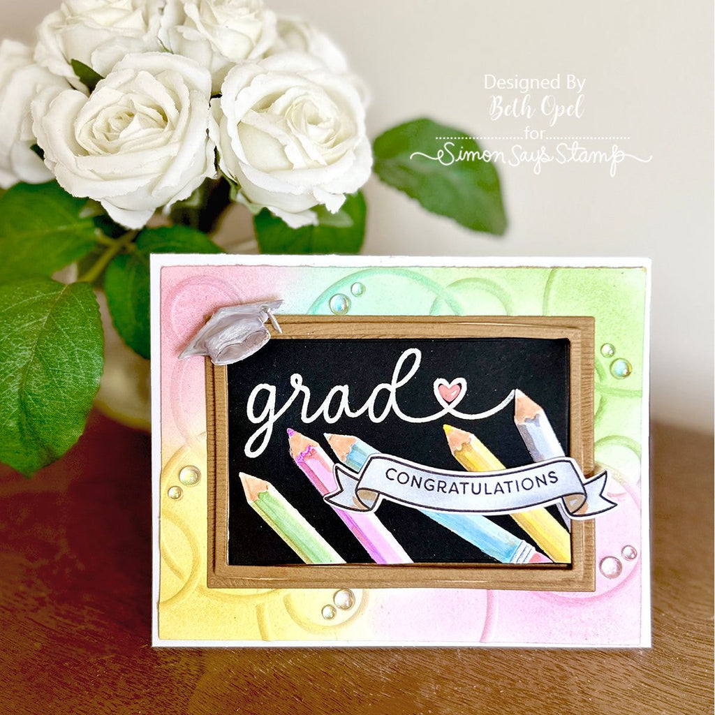 Simon Says Stamp Stencil Banner Greetings 1081stc Moments in Time Grad Card | color-code:ALT04