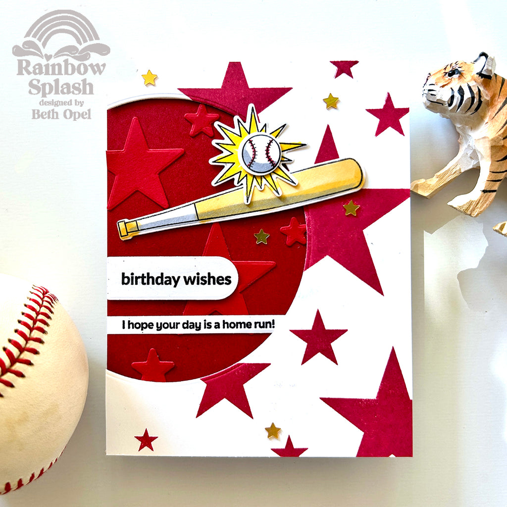 Rainbow Splash Stencil Baseball rss108c Birthday Card
