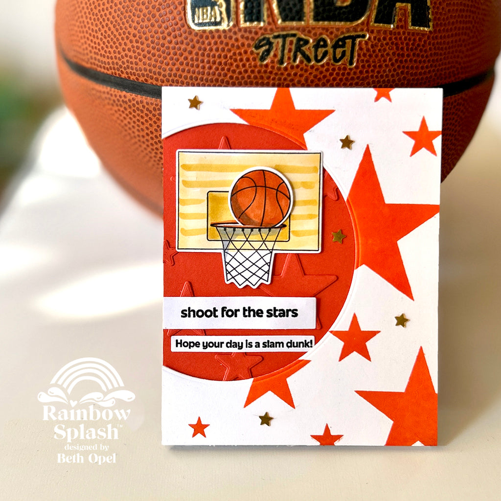Rainbow Splash Stamps Dies and Stencil Basketball rs37set Birthday Card