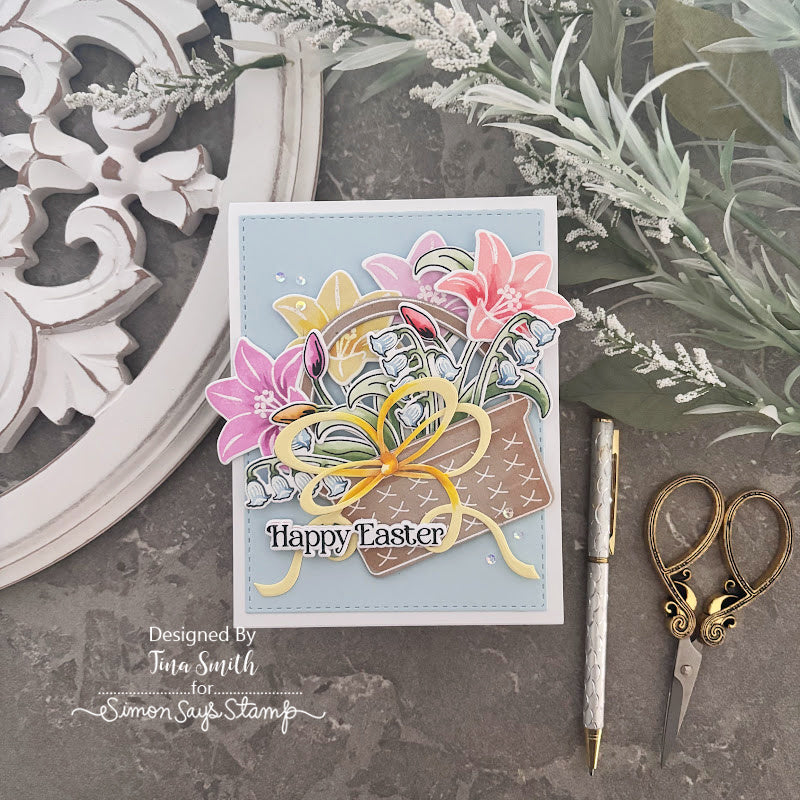 Simon Says Stamp Stencil Basket of Blooms 1123stc Beautiful Moments Easter Card