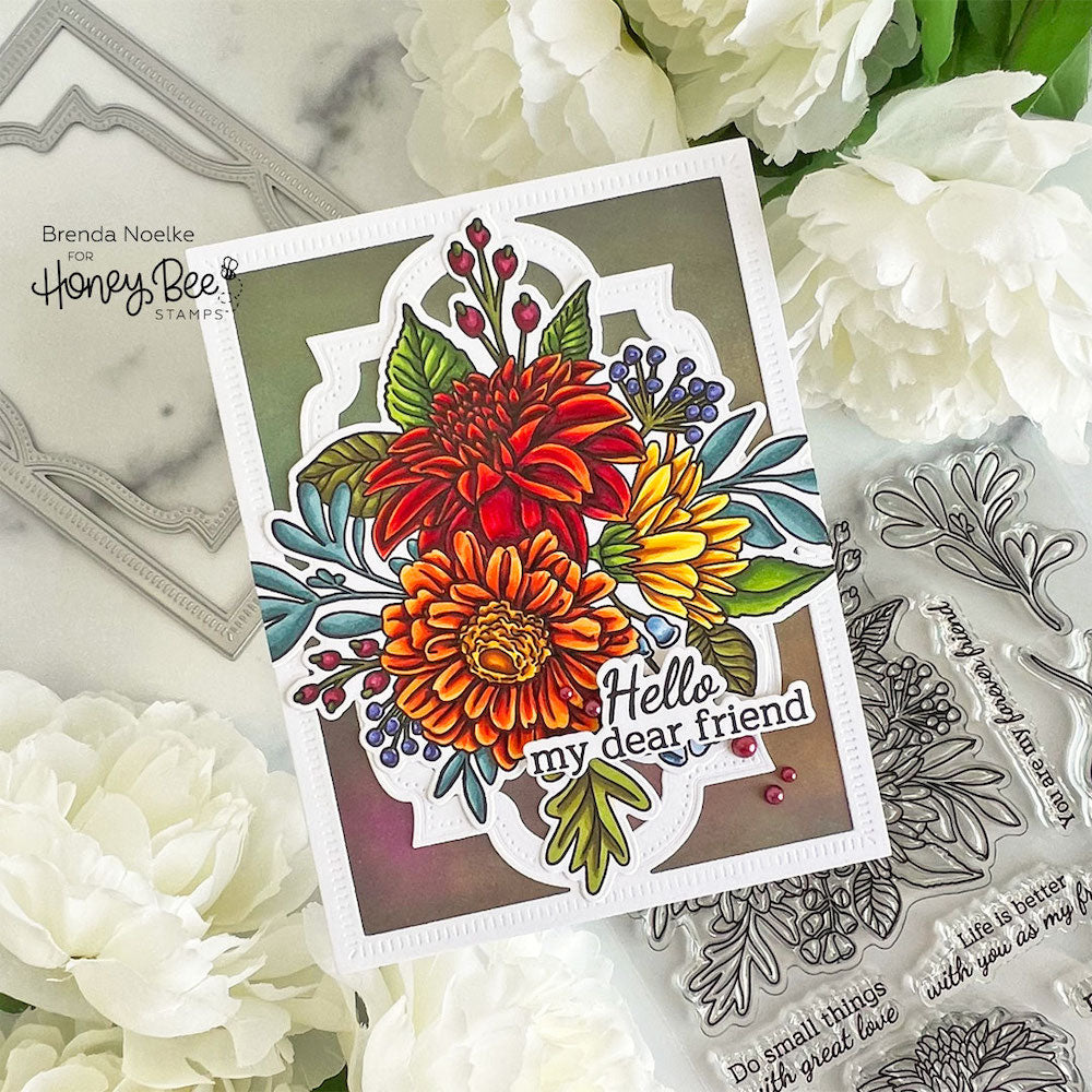 Honey Bee BEAUTIFUL BLOOMS Stencil Set hbsl-109 Autumn Floral Friendship Card | color-code:ALT02