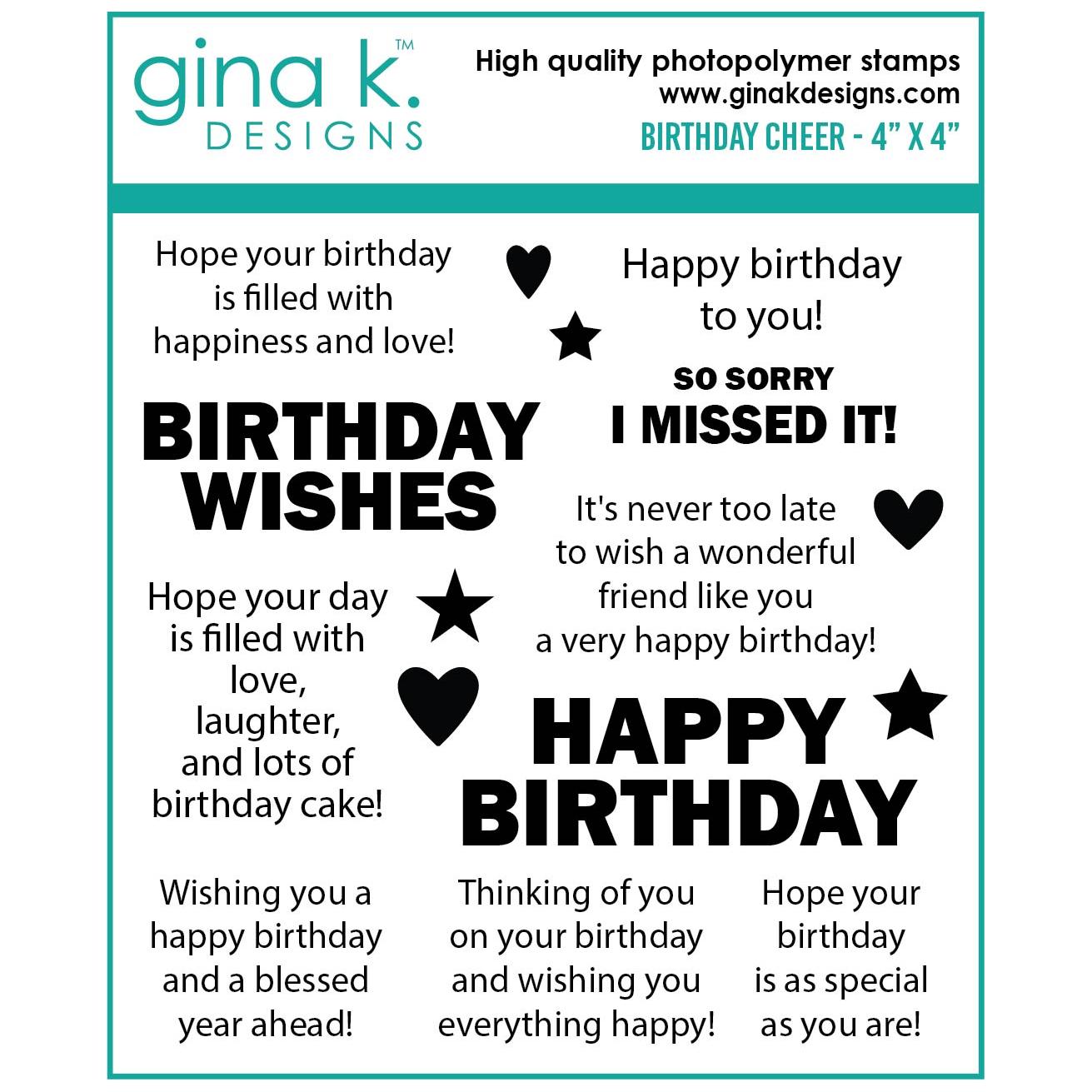 Gina K Designs BIRTHDAY CHEER Clear Stamps gkd154