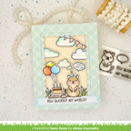 Birthday Card with a Quokka, cake balloons and birthday elements on a textured surface.