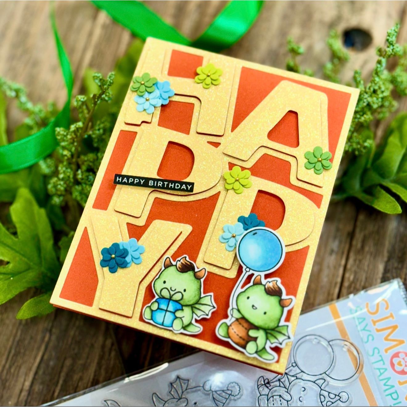 Simon Says Stamp Birthday Dragons Wafer Dies 1295sdc Moments in Time Birthday Card