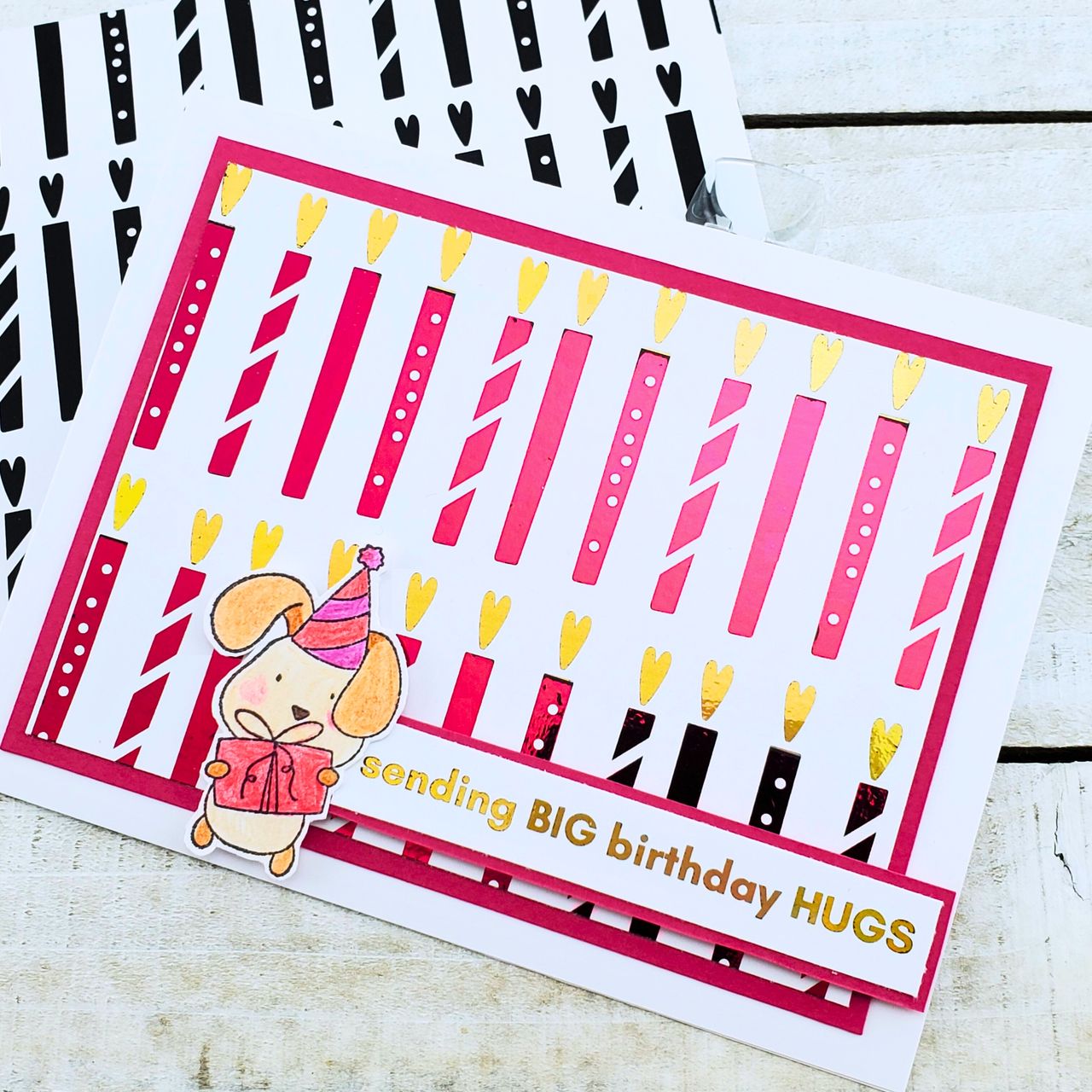 Birthday card with candles and a dog