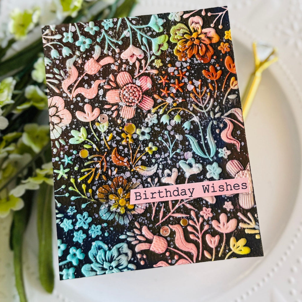 Simon Says Stamp Embossing Folder Boho Flowers sf510 STAMPtember Birthday Card