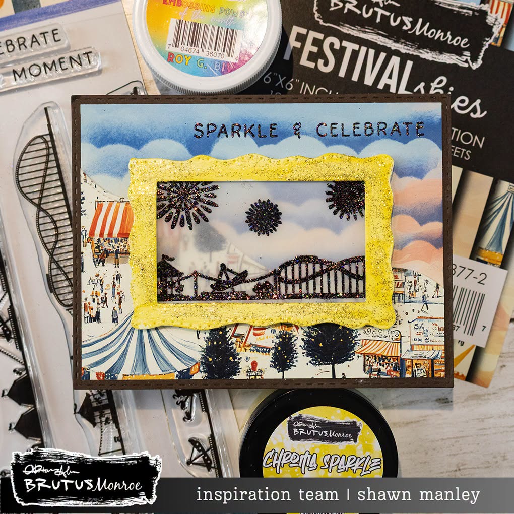 Brutus Monroe Festival Skies 6x6 Paper Pad bru3877-2 tent roller coaster fireworks clouds sparkle and celebrate card shawn manley
