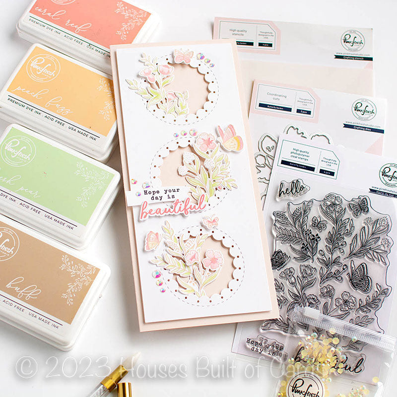 PinkFresh Studio Butterfly Garden Stencil Set 154122 Slimline Butterfly Card | color-code:ALT02