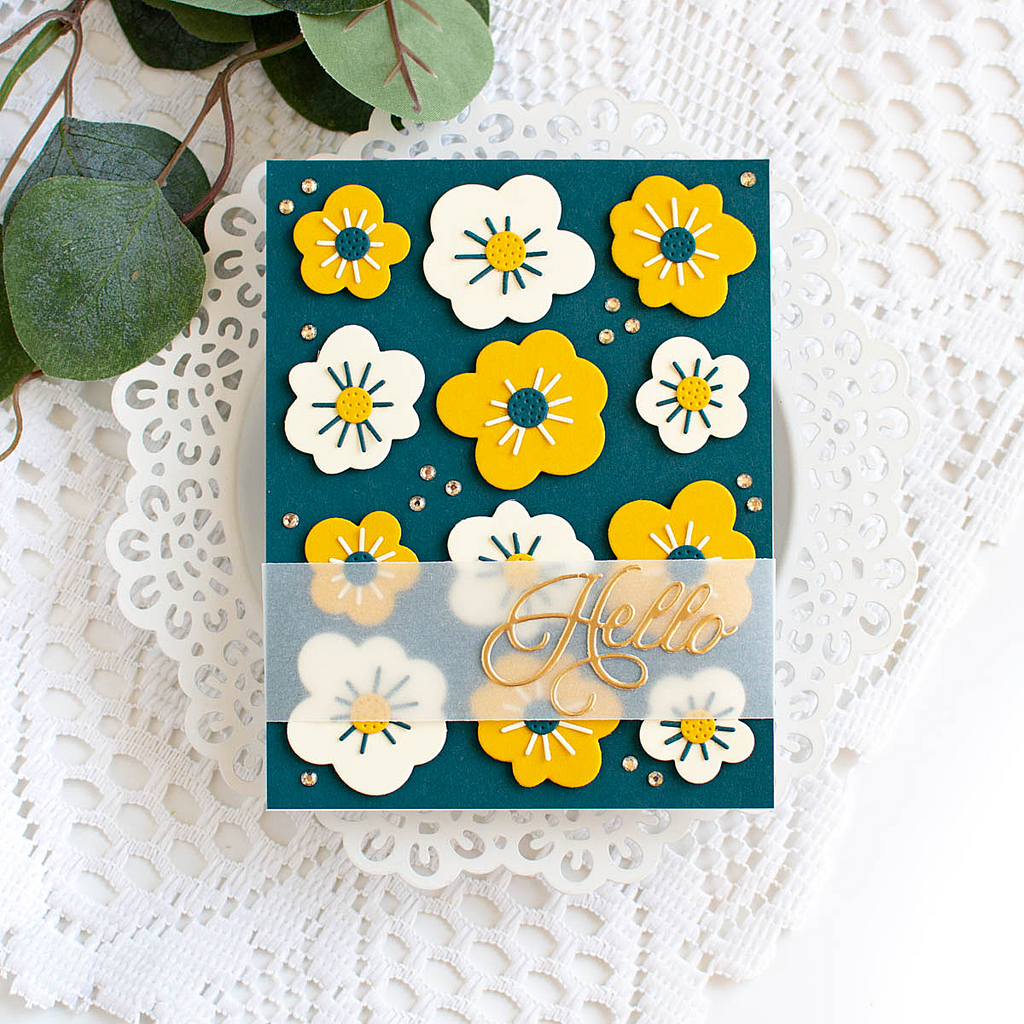 Simon Says Stamp Groovy Flowers Wafer Dies s1021 Happy Camper Hello Card | color-code:ALT09