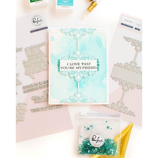 Pinkfresh Studio Deco Sentiment Backdrop Die 216423 Ornate Friendship Card | color-code:ALT01