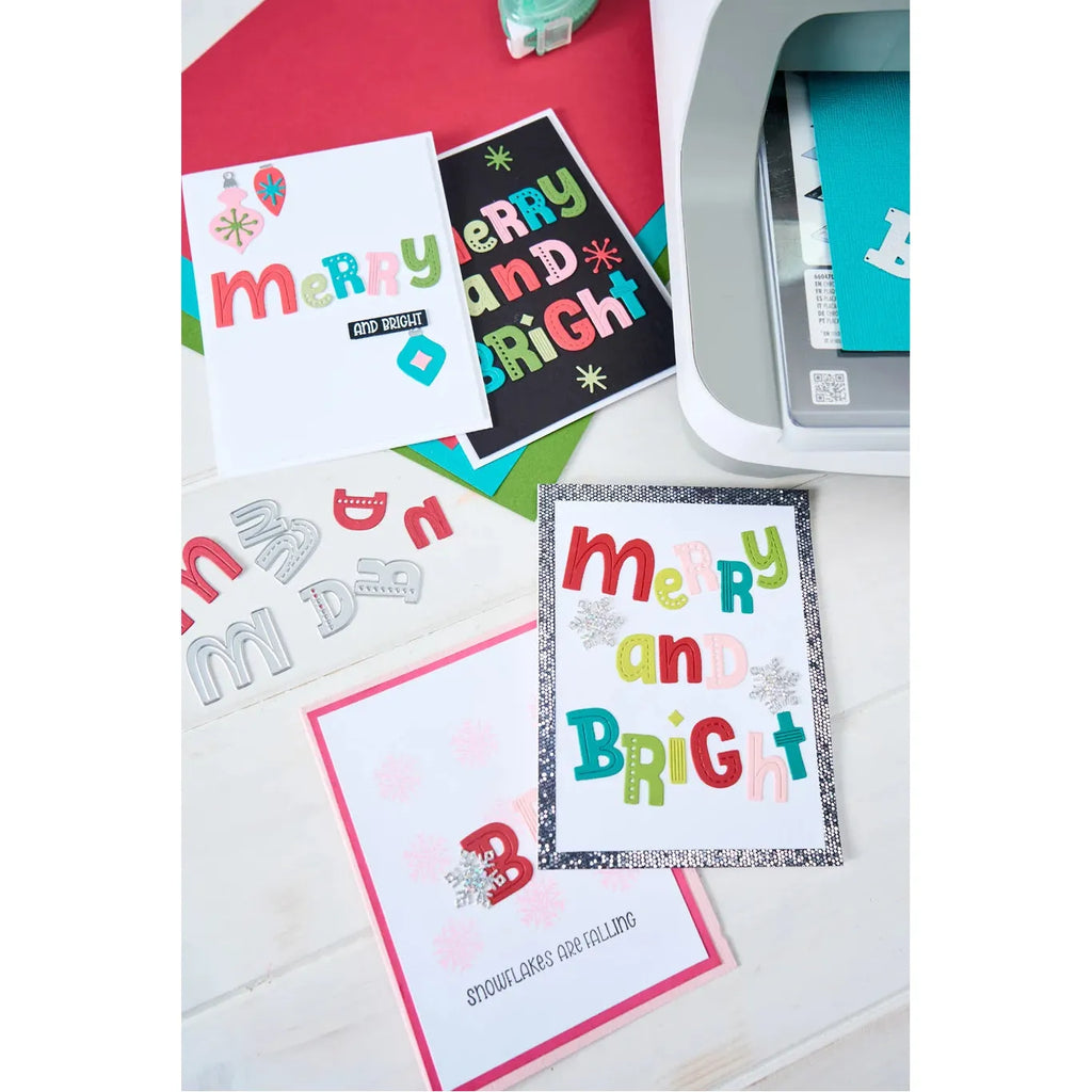 Sizzix Oh So Merry Thinlits Die Set 667166 pink and silver snowflakes ornaments merry and bright cards