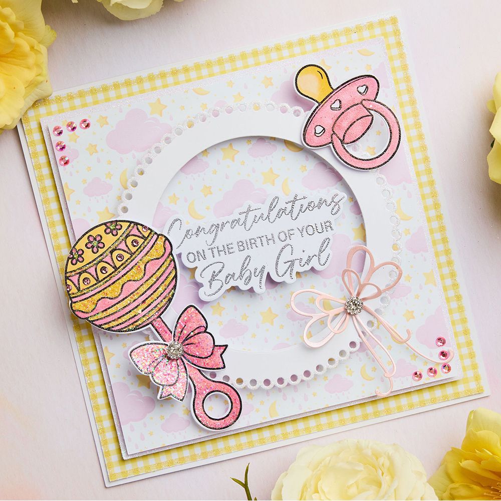 Chloe’s Creative Cards Sentiment Baby Girl Die and Stamp Set c-diest-sengir rattle