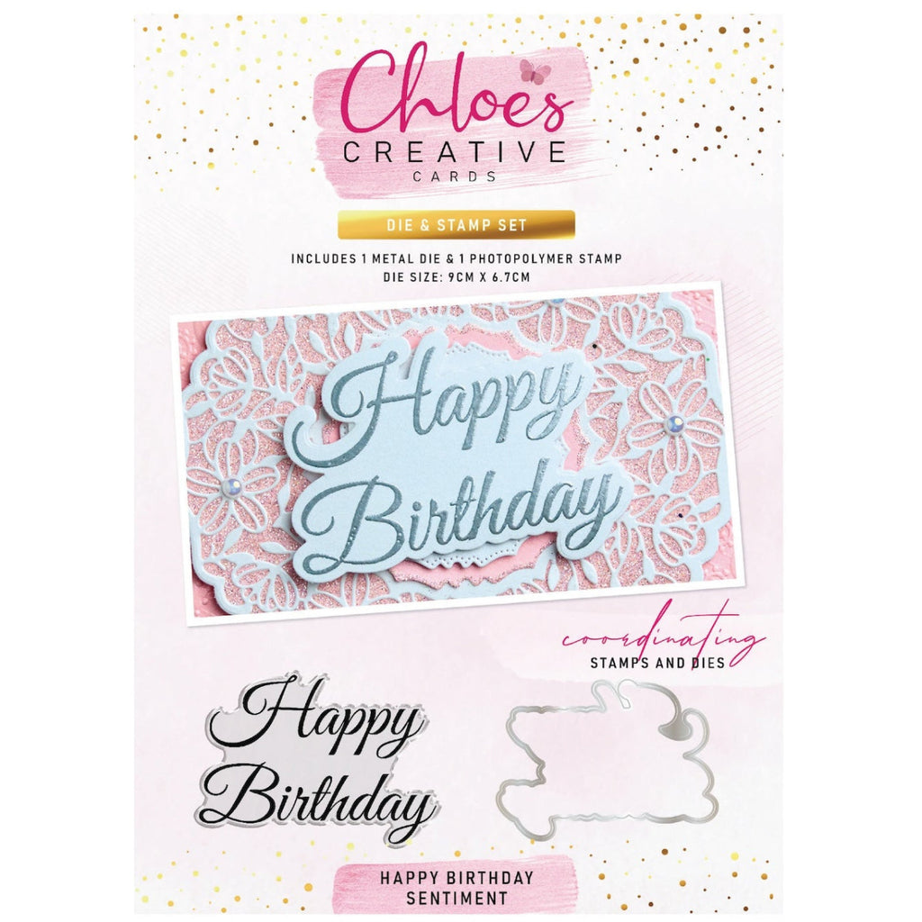 Chloe's Creative Cards Sentiment Happy Birthday Stamp and Die Set c-diest-senhb