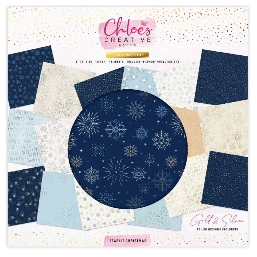 Chloe's Creative Cards Starlit Christmas 8x8 Designer Foiled Paper Pad c-fpad-navyc