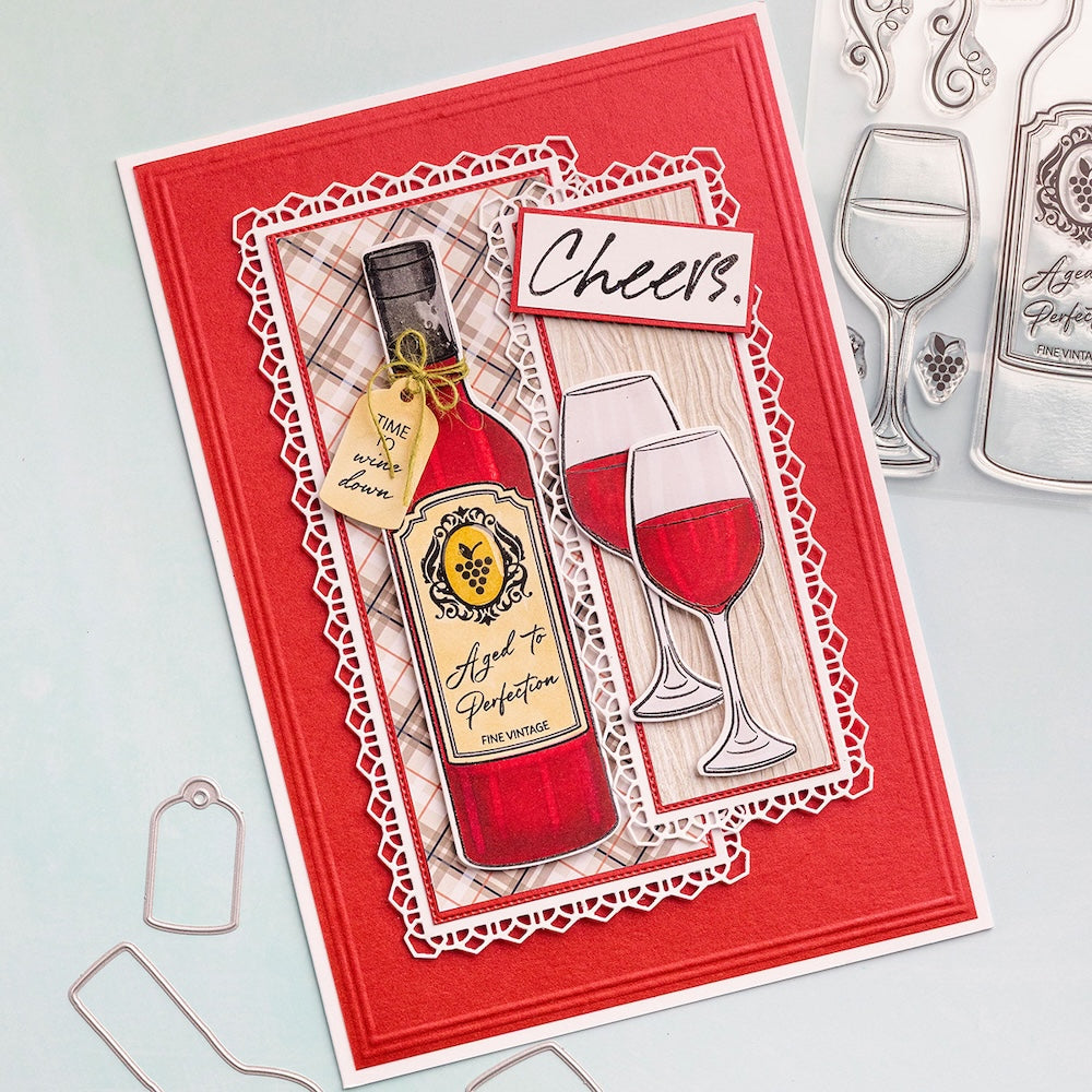 Chloe's Creative Cards Wine Bottle and Glass Die and Stamp Set c-diest-hhwine cheers