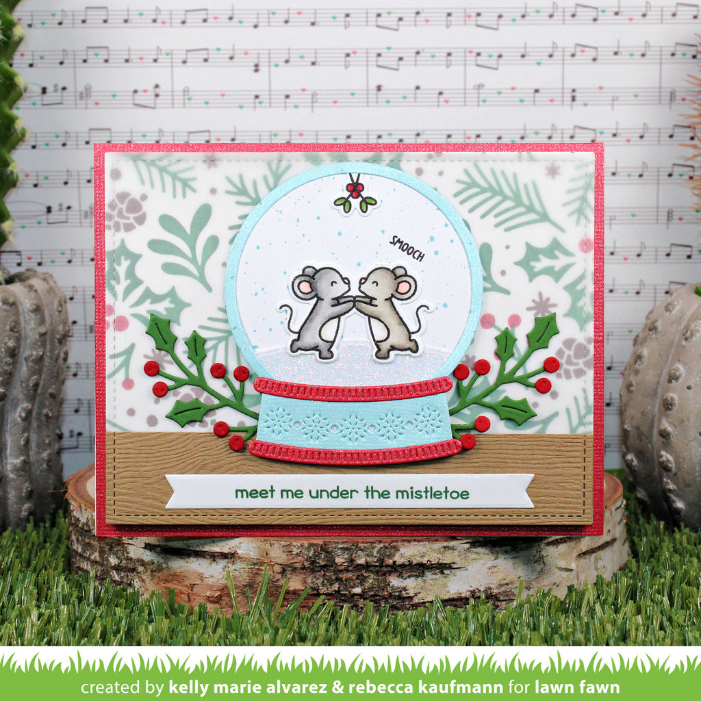 Lawn Fawn Winter Sprigs Background Stencils meet me under the mistletoe
