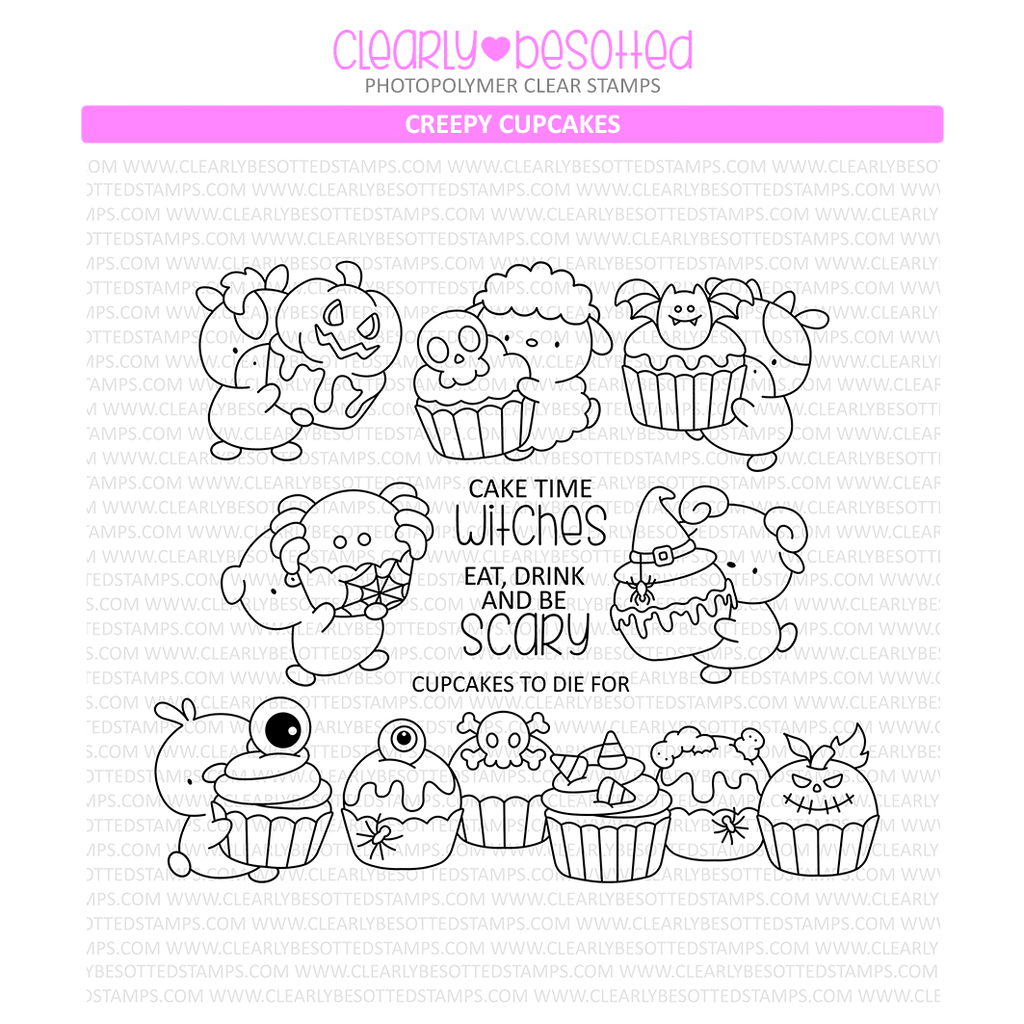 Clearly Besotted Creepy Cupcakes Clear Stamps