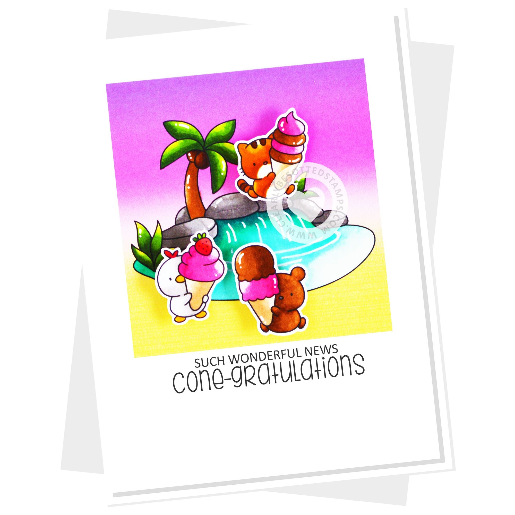 Clearly Besotted Cute Cone-gratulations Clear Stamps waterfall