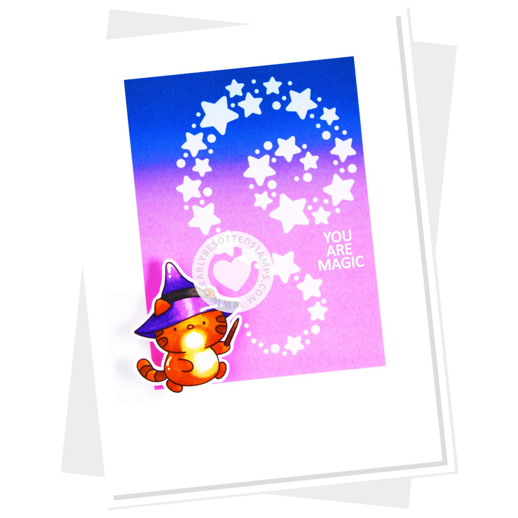 Clearly Besotted Swirling Stars Stencil you are magic card